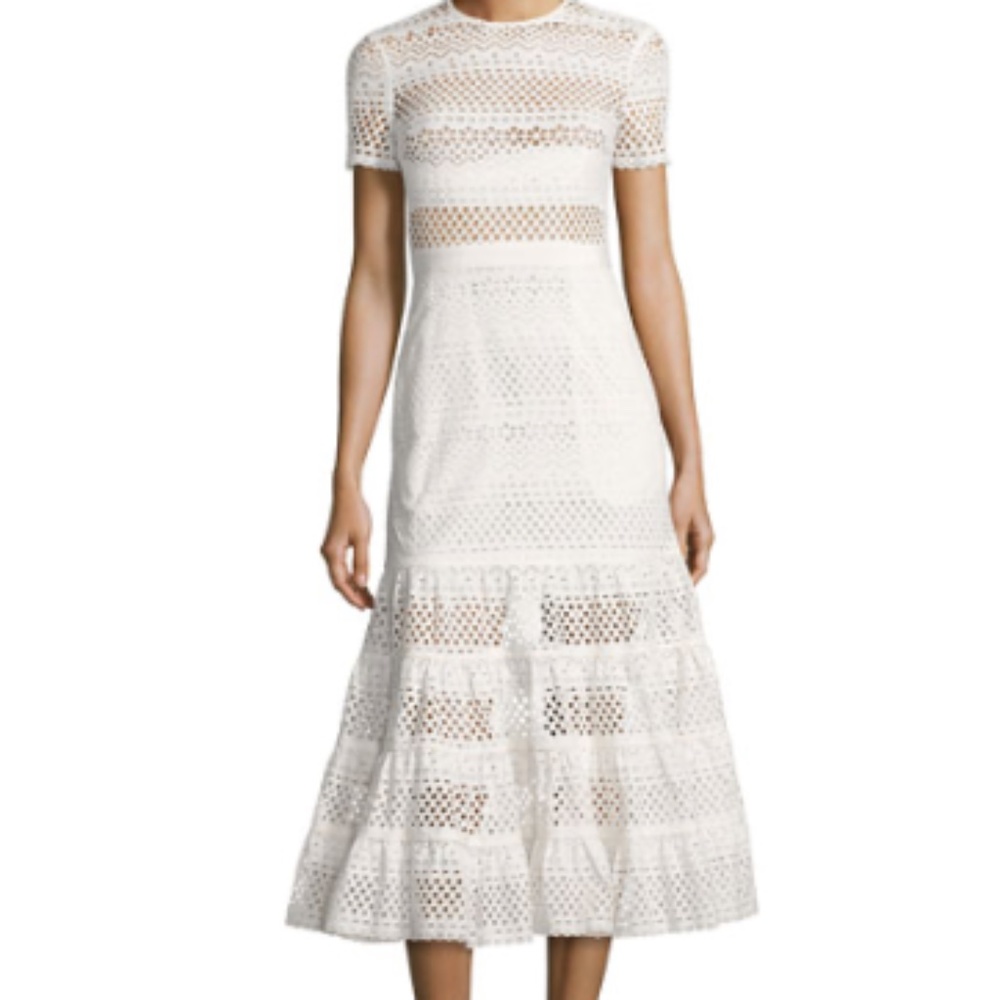 Self-Portrait White Lace Midi Dress